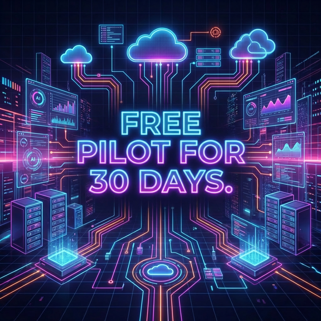 Digital neon graphic with the text MODERN CLOUD COMPUTING GLOBAL DATA NETWORK.